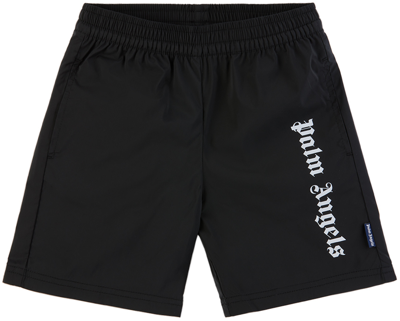 Palm Angels Kids Black Printed Swim Shorts In Black Whit
