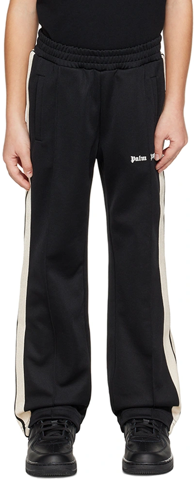 Palm Angels Kids Black Printed Track Pants In Black Off White