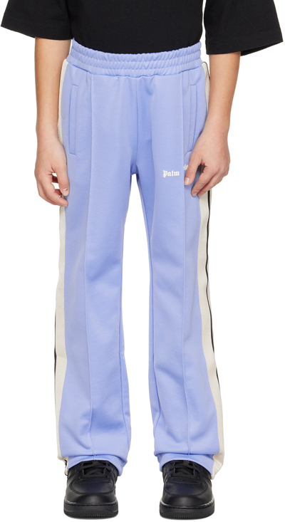 Palm Angels Kids Blue Printed Track Pants In Light Blue