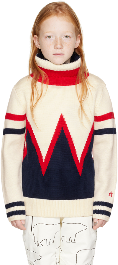 Perfect Moment Girls Teen Ivory Merino Wool Alpine Jumper In White,navy