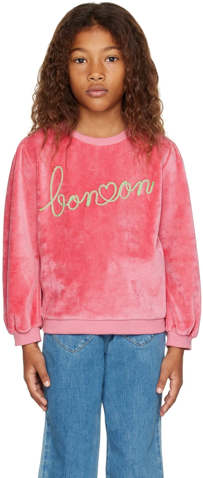 Bonton Kids Pink Embroidered Sweatshirt In Rose Wood