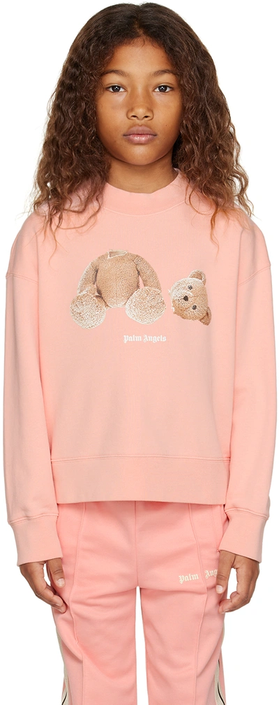 Palm Angels Kids' Teddy Bear Print Sweatshirt In Pink Brown