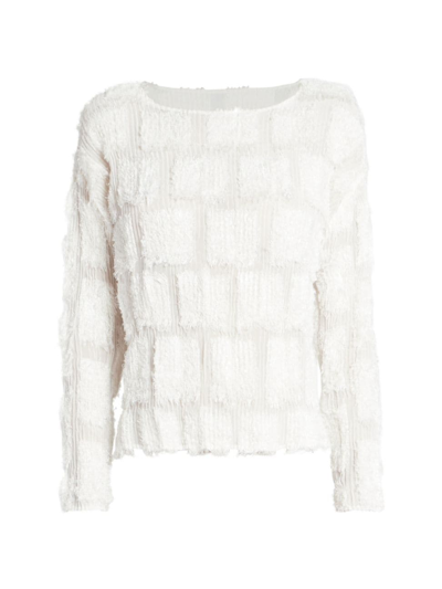 Issey Miyake Women's Fuzzy Pleats Long-sleeve Blouse In Off White