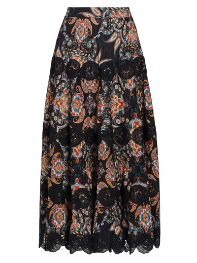 Cara Cara Chase Double-tiered Skirt In Black Vintage Paisley