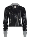 Cinq À Sept Evie Vegan Leather Combo Hooded Jacket In Black Heather Grey