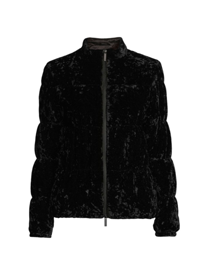 Emporio Armani Women's Velvet Puffer Jacket In Black
