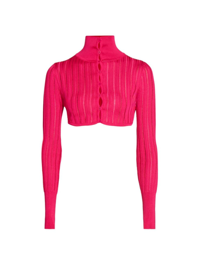 Alaïa Cropped Crino Button-front Cardigan Top In Bougainvillea