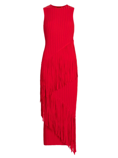 Simon Miller Women's Rib-knit Fringe Dress In Red Orange