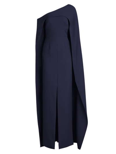 Halston Elycia Capelet Stretch Crepe Gown In Navy