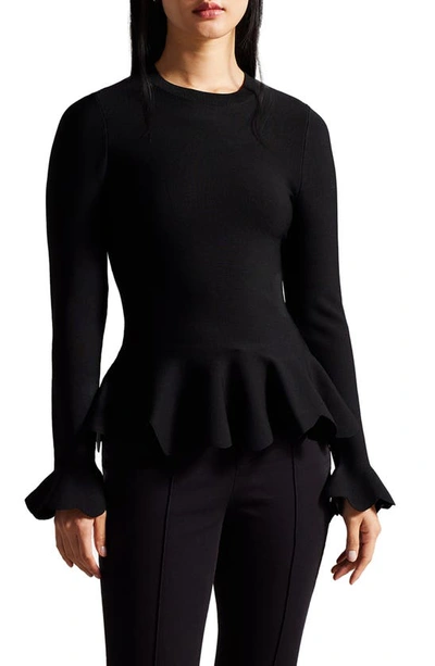 Ted Baker Womens Grey Hazalen Peplum-hem Stretch-knit Top In Black