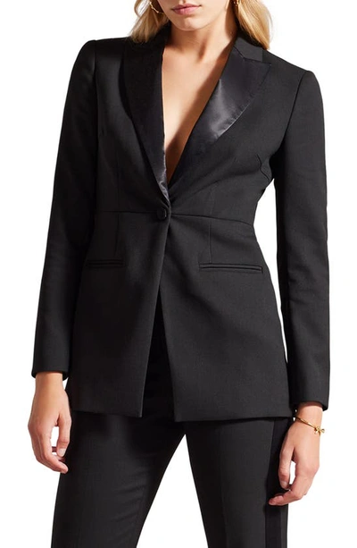 Ted Baker Ariaal Satin Lapel Single Breasted Blazer In Black