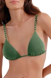 Vix Swimwear Solid Beaded Triangle Bikini Top In Green