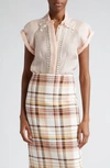 Zimmermann Embellished Linen And Silk-blend Organza Shirt In Pink