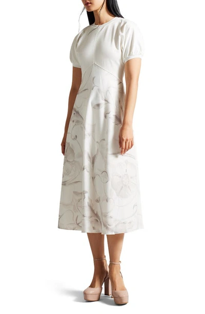 Ted Baker Magylee Floral Mixed Media Dress In Ivory