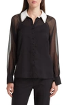 TED BAKER CHAYSE BEADED COLLAR CHIFFON BUTTON-UP SHIRT