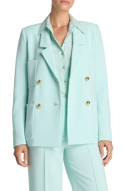 St John Golden Ball-button Double-breasted Cady Jacket In Blue