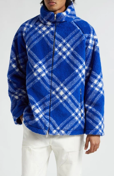 Burberry Check Fleece Reversible Jacket In Blue