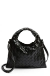 Bottega Veneta Mini Hop Intrecciato Leather Hobo Bag In Black Brass/ Black