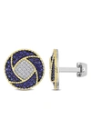 DELMAR 18K GOLD PLATED STERLING SILVER LAB CREATED SAPPHIRE & DIAMOND CUFF LINKS
