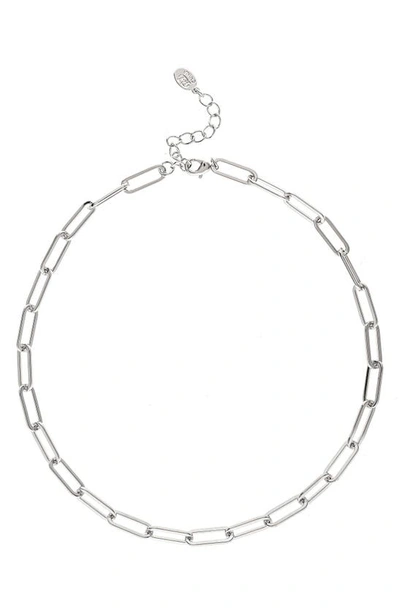 Rivka Friedman Rhodium Polished Paperclip Strand Chain Necklace In White Rhodium Clad