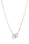 Meshmerise Interlocking Hearts Paperclip Necklace In Yellow