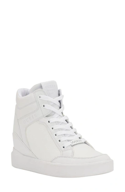 Guess Women's Blairin Logo Hidden Wedge Lace-up Sneakers In White Logo