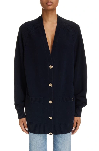 Chloé Knot-button Recycled Cashmere Cardigan In Iconic Navy