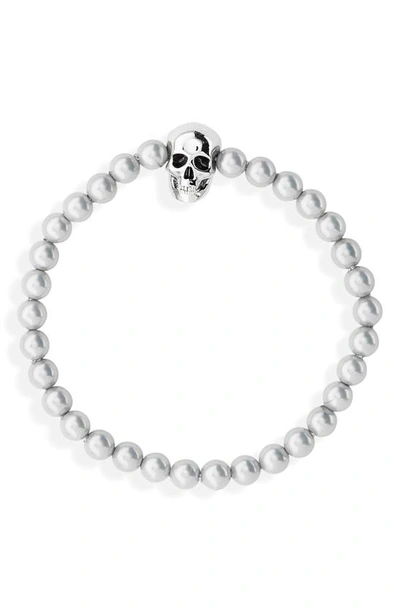 Alexander Mcqueen Imitation Pearl Beaded Bracelet In Silver Pearl