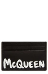 Alexander Mcqueen Black Leather Zipped Card Holder With Logo In Black/ White