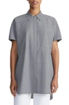 LAFAYETTE 148 LAFAYETTE 148 NEW YORK OVERSIZE LONGLINE GINGHAM SHORT SLEEVE TUNIC BUTTON-UP SHIRT