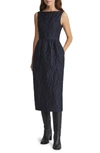 Lafayette 148 Flora Bloom Cloqué Jacquard Cotton-silk Midi Dress In Midnight Blue