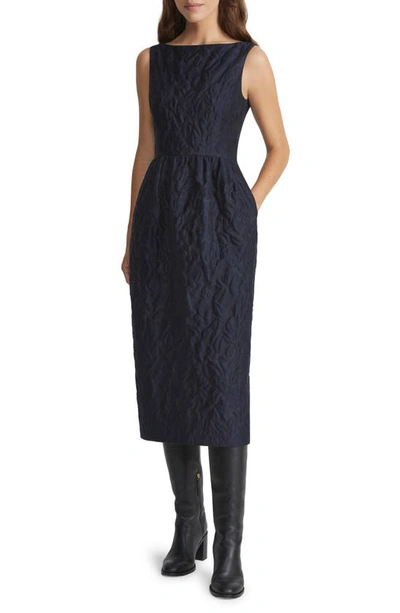 Lafayette 148 Flora Bloom Cloqué Jacquard Cotton-silk Midi Dress In Midnight Blue