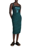 St John Jewel-button Metallic Italian Slub Tweed Sleeveless Dress In Dark Teal/black Multi