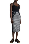 St John Bicolor Mixed Knit Midi Dress In Black/ Ivory Multi
