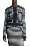 St John Textured-trim Bi-color Knit Jacket In Black/ivory Multi