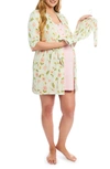 Everly Grey Analise During & After 5-piece Maternity/nursing Sleep Set In Carnation