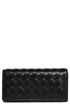 Bottega Veneta Large Woven Wallet With Flap Accessories In Black/ Gold