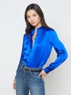 L'agence Dani Silk Charmeuse Blouse In Pop Cobalt