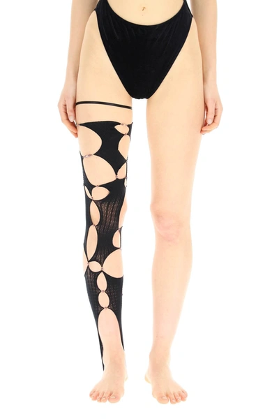 Rui Single Sock With Cut-out And Beads In Onyx (black)