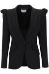 Alexander Mcqueen Ruffle Single-breasted Wrap Blazer Jacket In Black