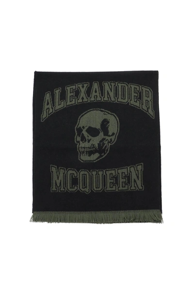 Alexander Mcqueen Varsity Logo Wool Scarf Men In Multicolor