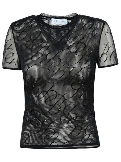 Blumarine T-shirt In Tulle Con Logo In Black