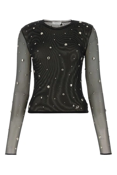 Blumarine Woman Embellished Stretch Nylon Top In Black