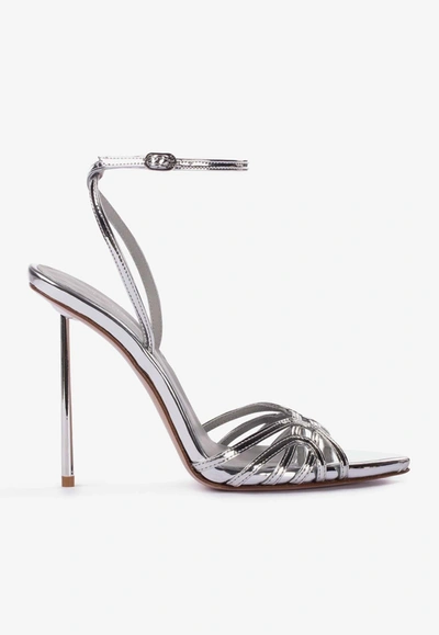 Le Silla Bella 120 Metallic Leather Sandals In Silver