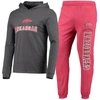 CONCEPTS SPORT CONCEPTS SPORT CARDINAL/HEATHER CHARCOAL ARKANSAS RAZORBACKS METER LONG SLEEVE HOODIE T-SHIRT & JOGG