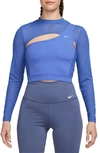 Nike Women's  Pro Long-sleeve Cropped Top In Blue