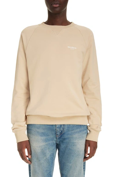 BALMAIN FLOCKED LOGO ORGANIC COTTON SWEATSHIRT