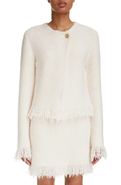 Chloé Frayed Wool-blend Bouclé-tweed Jacket In White