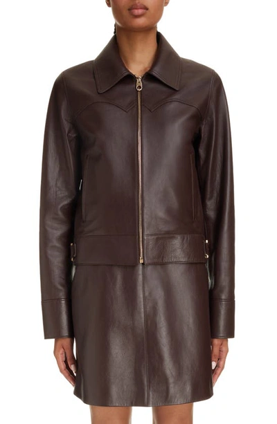 Chloé Nappa Leather Bomber Jacket In Kohl Brown