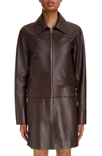 Chloé Nappa Leather Bomber Jacket In Marrón